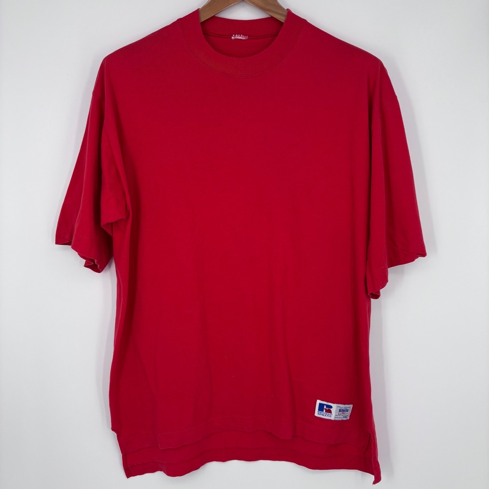 Vintage 90s Russell Athletic High Cotton T Shirt Mens XXL Red Made in USA‎ Blank